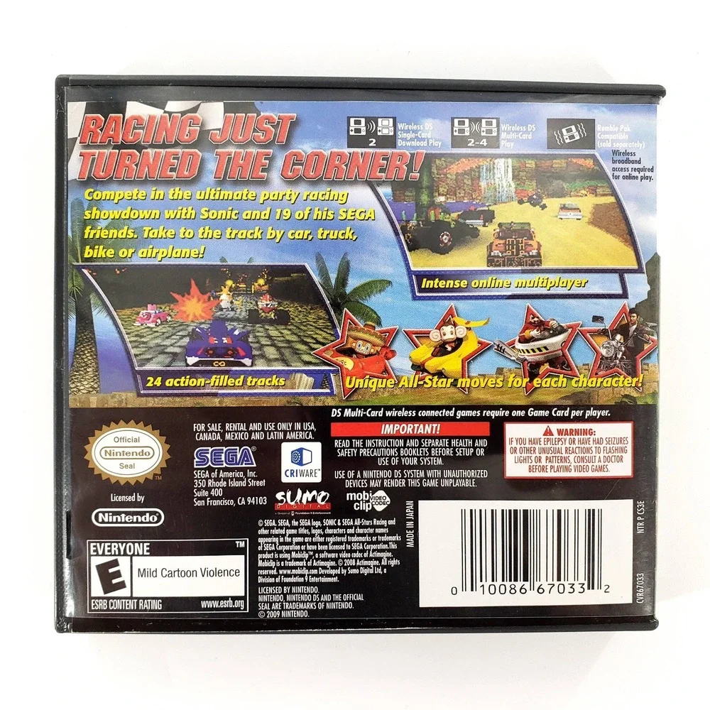 Sonic & Sega All-Stars Racing (Nintendo DS, 2010) Authentic Complete Tested